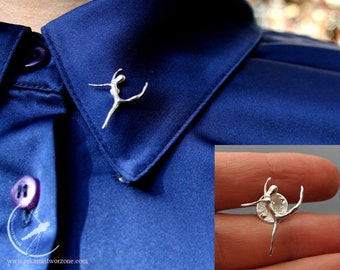 Ballet danser 6-zilveren pin, ballerina PIN, minimalistische PIN, kleine broche met een danser