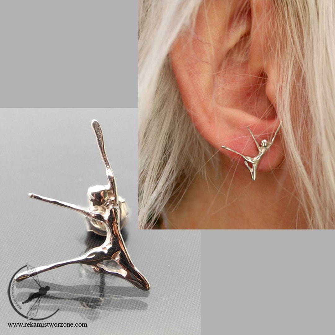 Ballet Dancer 1 Silver Earring, Silver Stud Earring With Ballerina