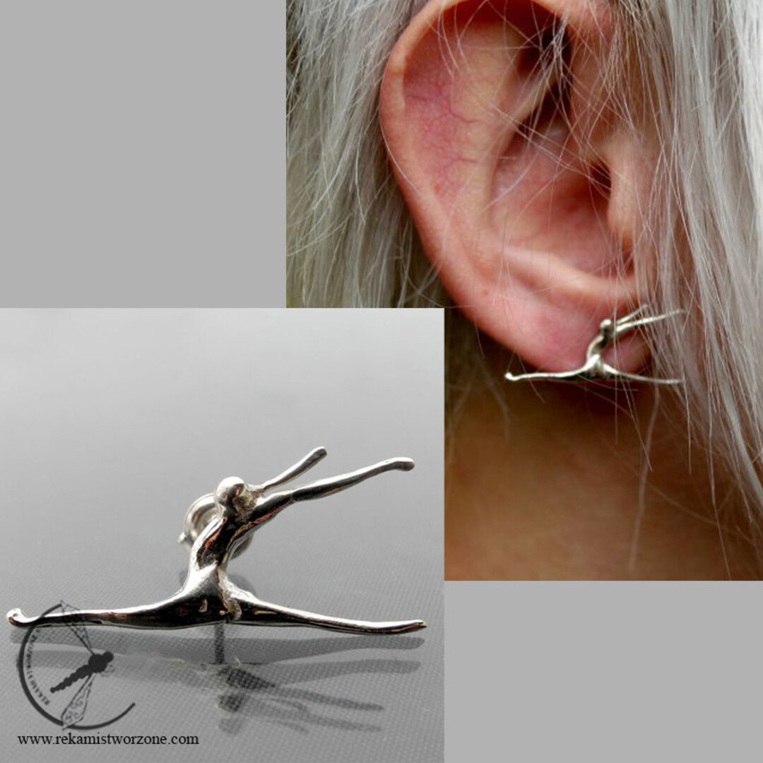 Ballet Dancer 2 Silver Earring, Silver Stud Earring With Ballerina