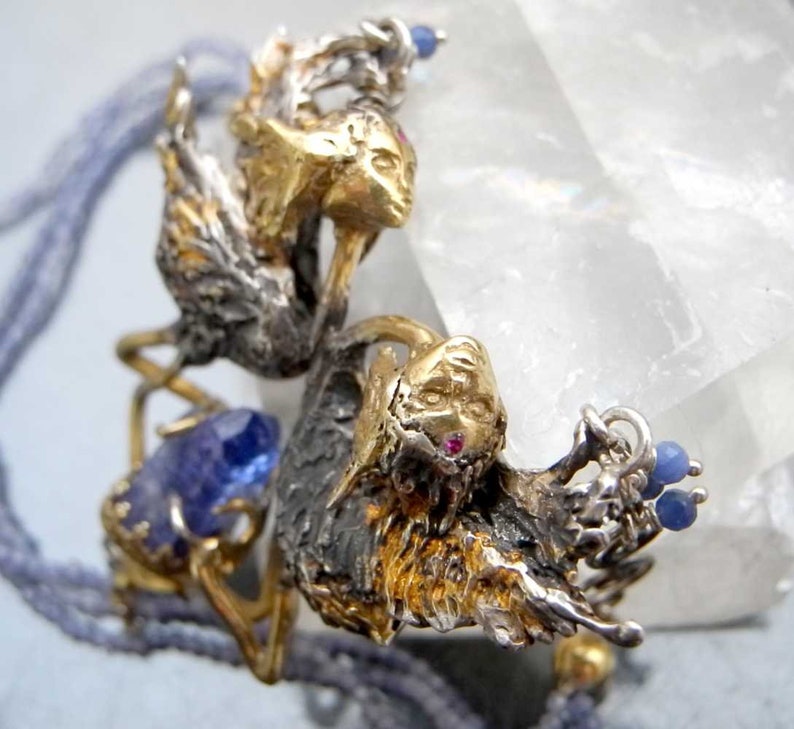 Treasure of Tanzania exclusive silver necklace with tanzanite crystal, tanzanites, diamonds, rubies image 9