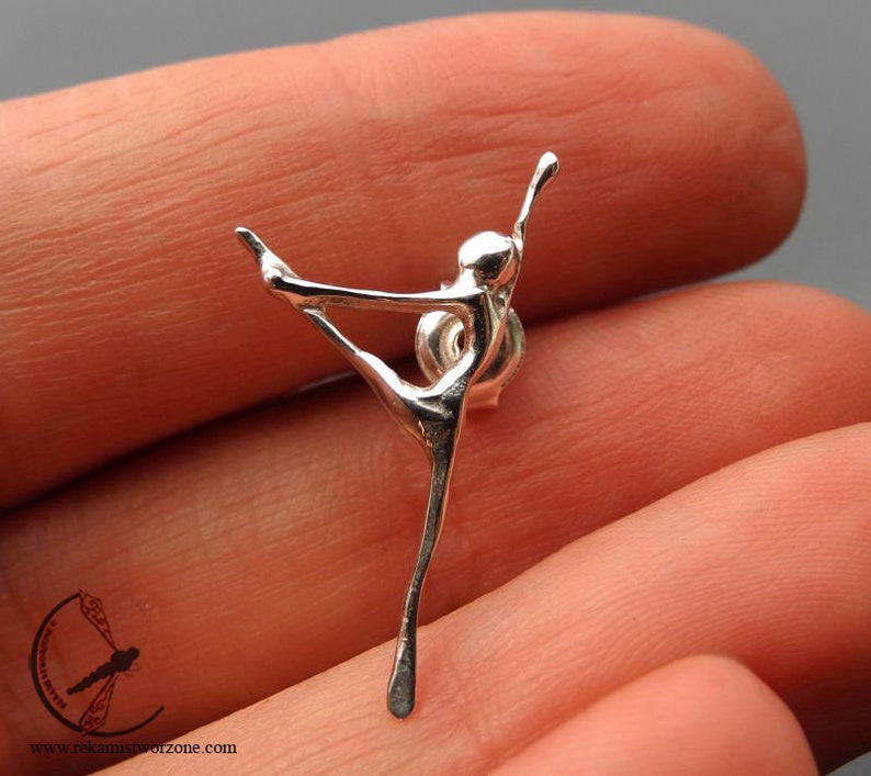 Ballet Dancer 3 Silver Earring, Silver Stud Earring With Ballerina