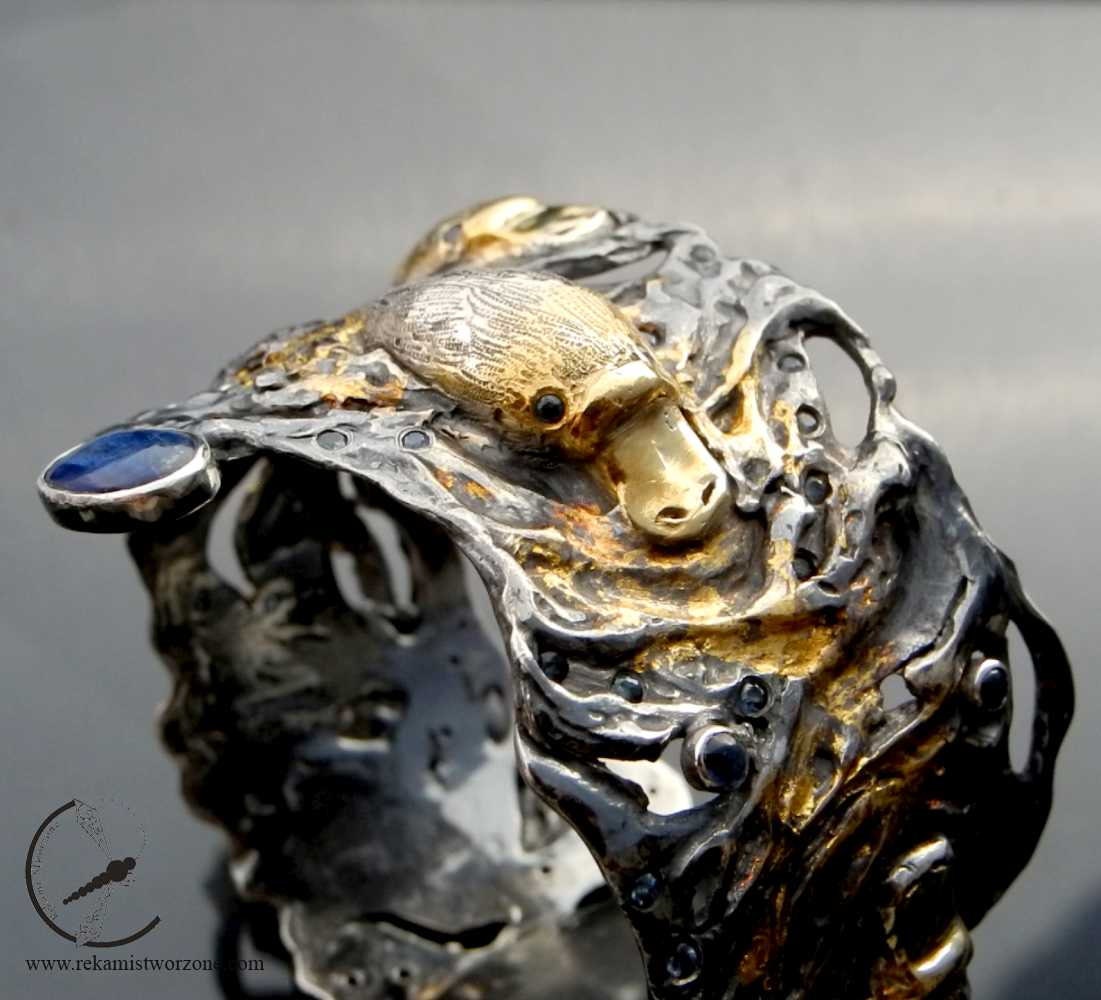 Australian Dusk Silver Platypus Bracelet With Sapphires, Opal, Gold - Etsy