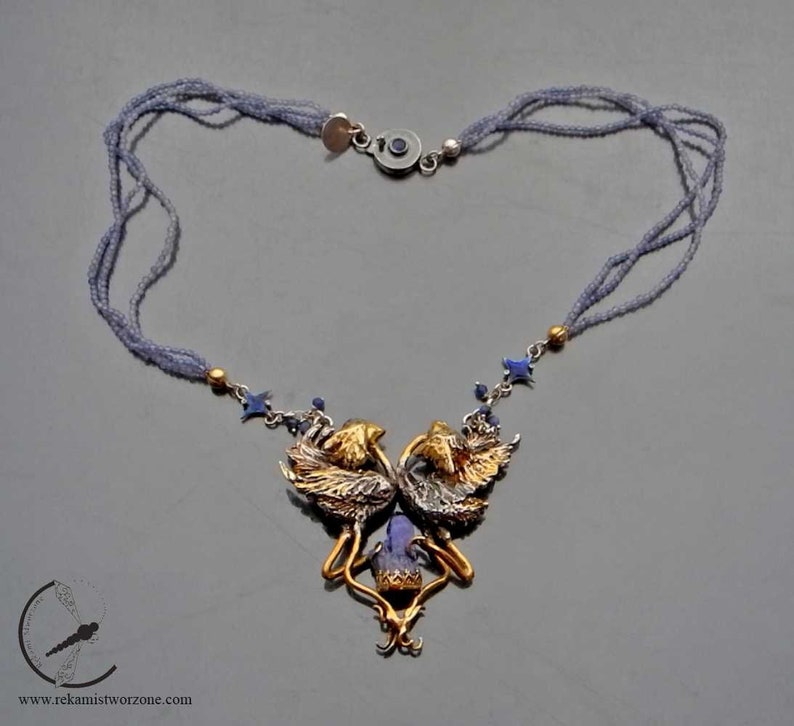 Treasure of Tanzania exclusive silver necklace with tanzanite crystal, tanzanites, diamonds, rubies image 2