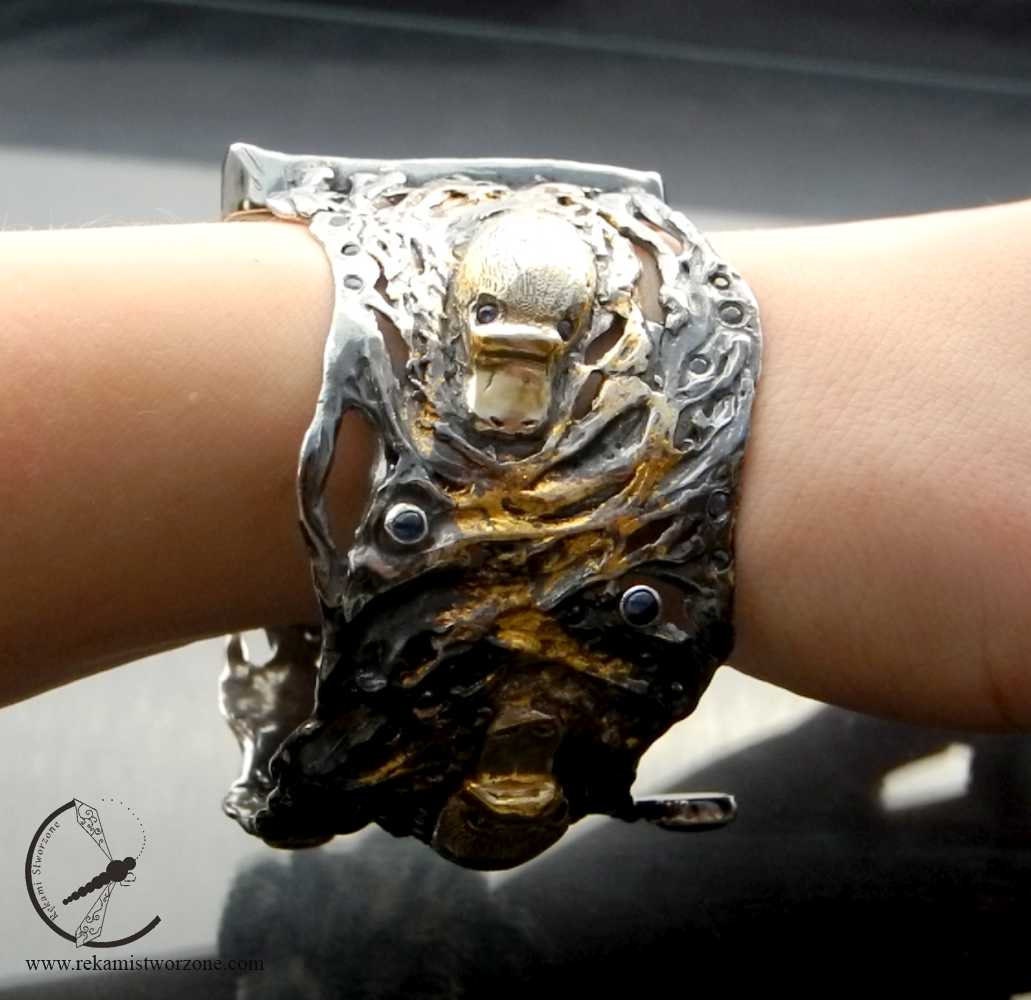 Australian Dusk Silver Platypus Bracelet With Sapphires, Opal, Gold - Etsy