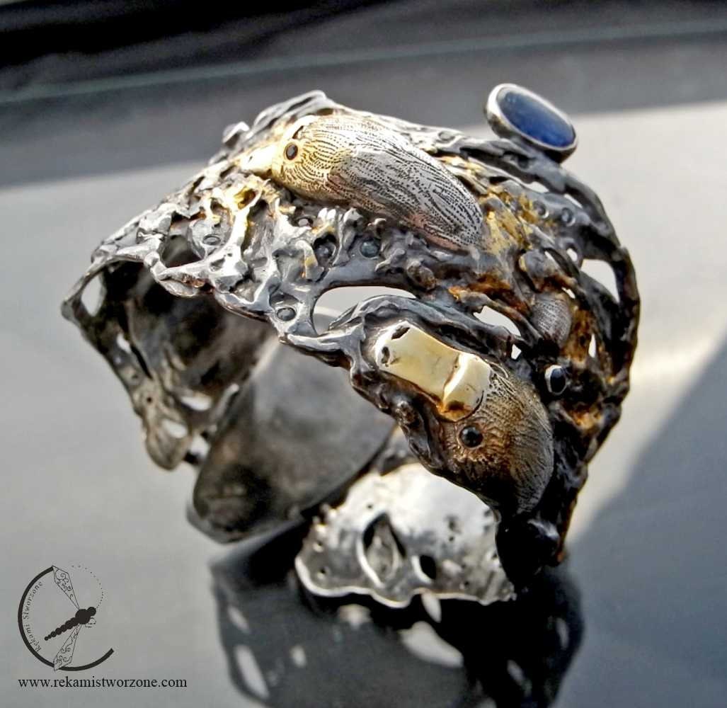 Australian Dusk Silver Platypus Bracelet With Sapphires, Opal, Gold - Etsy