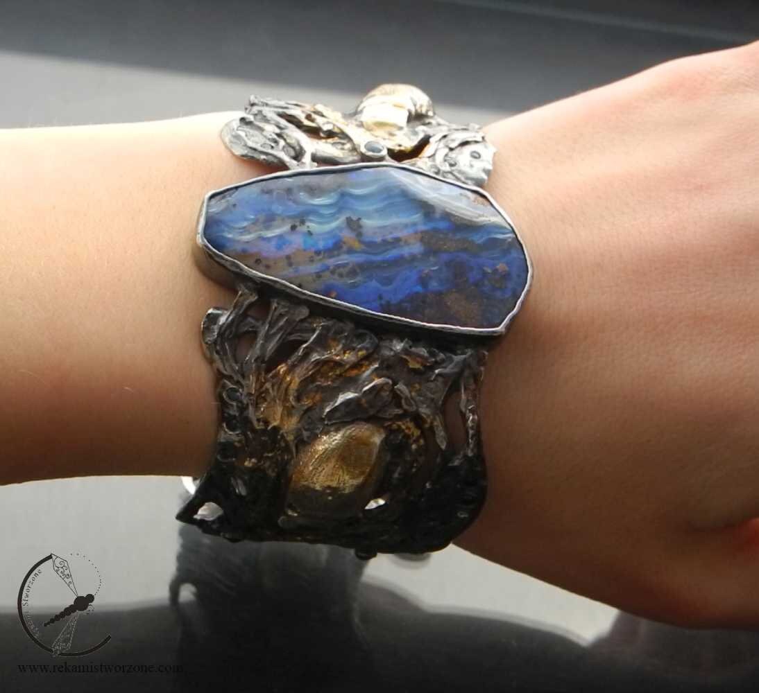 Australian Dusk Silver Platypus Bracelet With Sapphires, Opal, Gold - Etsy