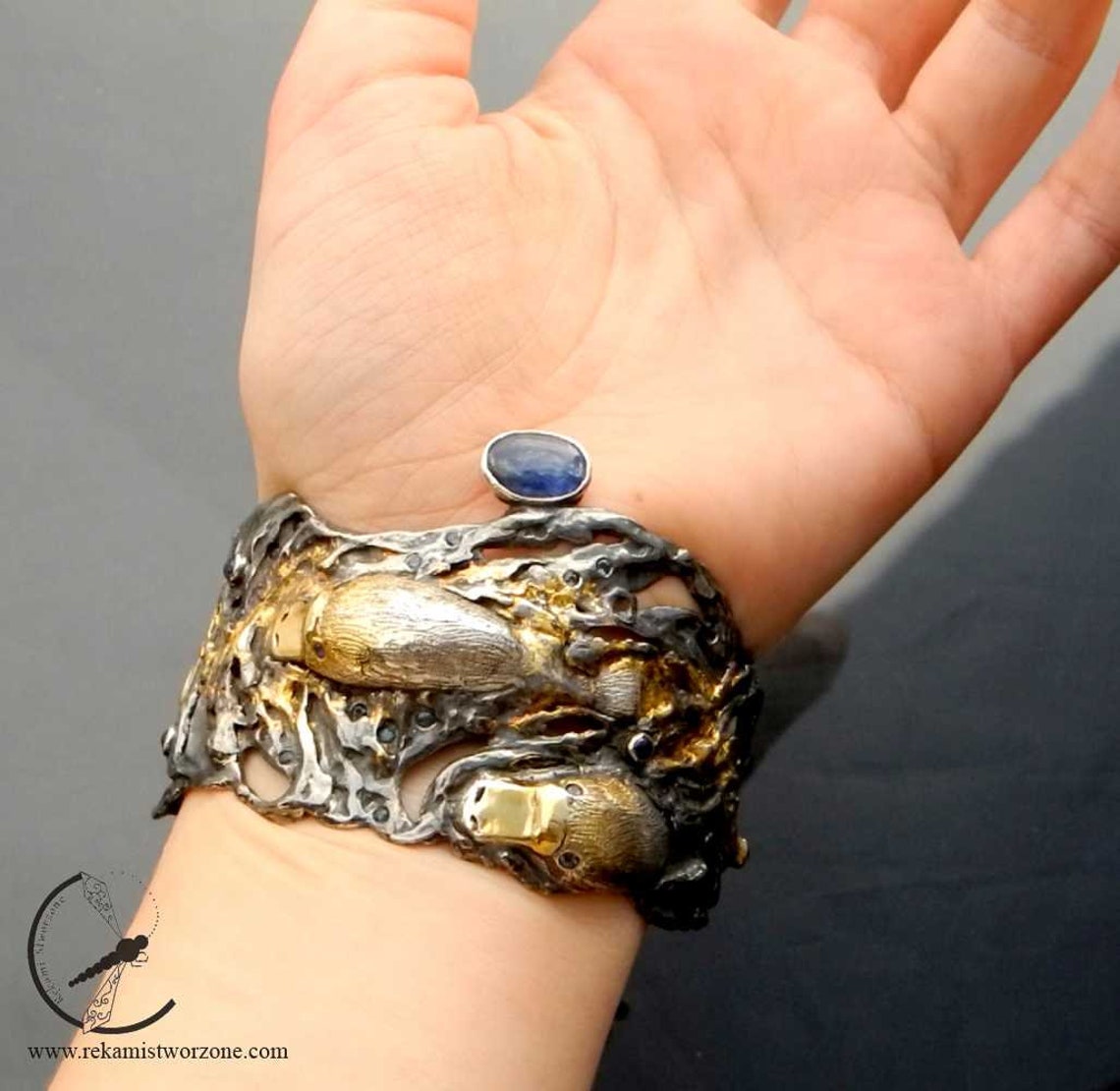 Australian Dusk Silver Platypus Bracelet With Sapphires, Opal, Gold - Etsy
