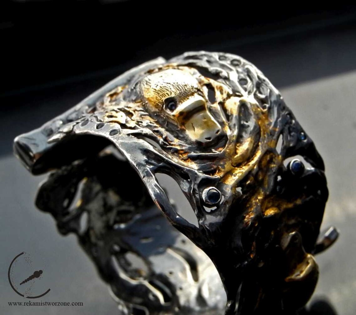 Australian Dusk Silver Platypus Bracelet With Sapphires, Opal, Gold - Etsy