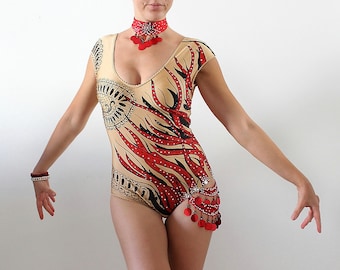 Hand painted  nude bodysuit, Costume  for dance performance and competition, Latin, Salsa, Bachata