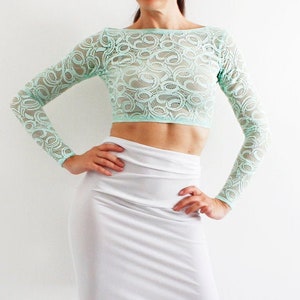 Lace top,  Sleeves crop top, See through, Club, Party, Festival wear