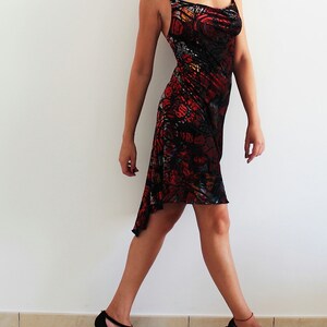 Social Dance Party Dress, Argentine Tango, Salsa, Latin, promdress, red and black velvet image 1