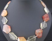Vintage Statement Glass Crystal Quartz Agate Necklace Heavy Chunky 22" Statement