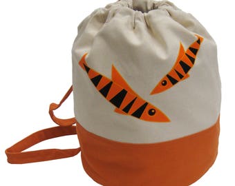 Little Packrats Cotton Canvas FISH Duffel Backpack/Sling