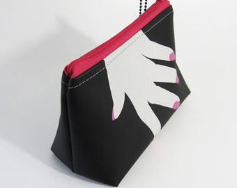Screen-Printed Cosmetic Bag: Black, White & Pink Hand Design