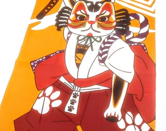TENUGUI giapponese (asciugamano in stile giapponese) MANEKINEKO, mascotte del gatto portafortuna "KABUKI"