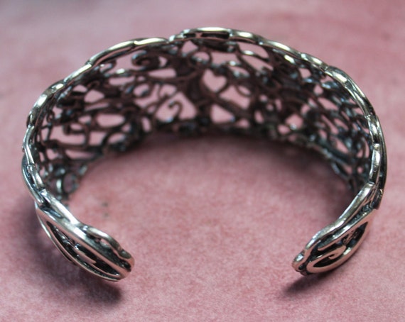 Designer Sterling Silver Scroll Cuff Bracelet/Car… - image 4