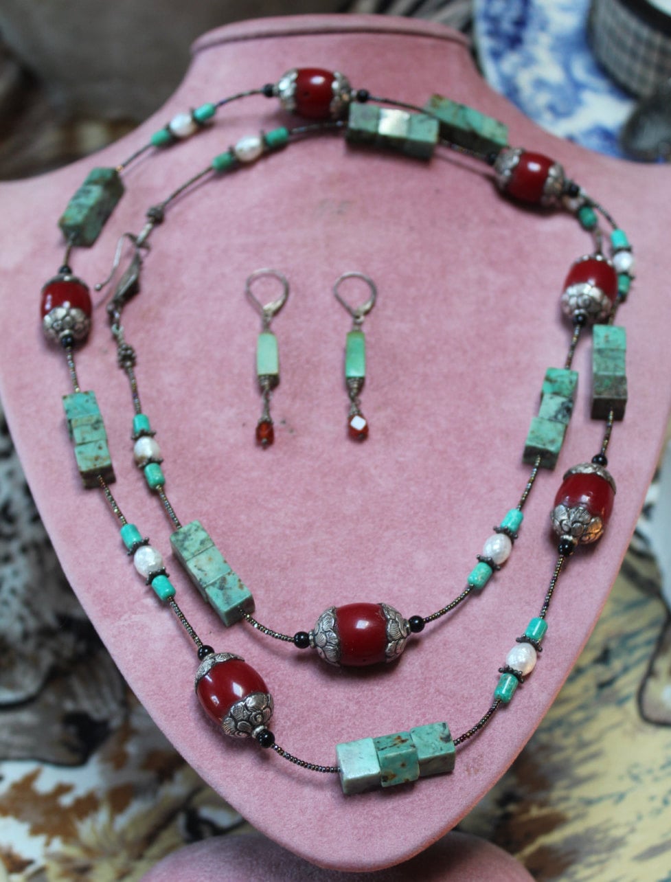 Blackfoot Indian Turquoise Carnelian Freshwater Pearls and