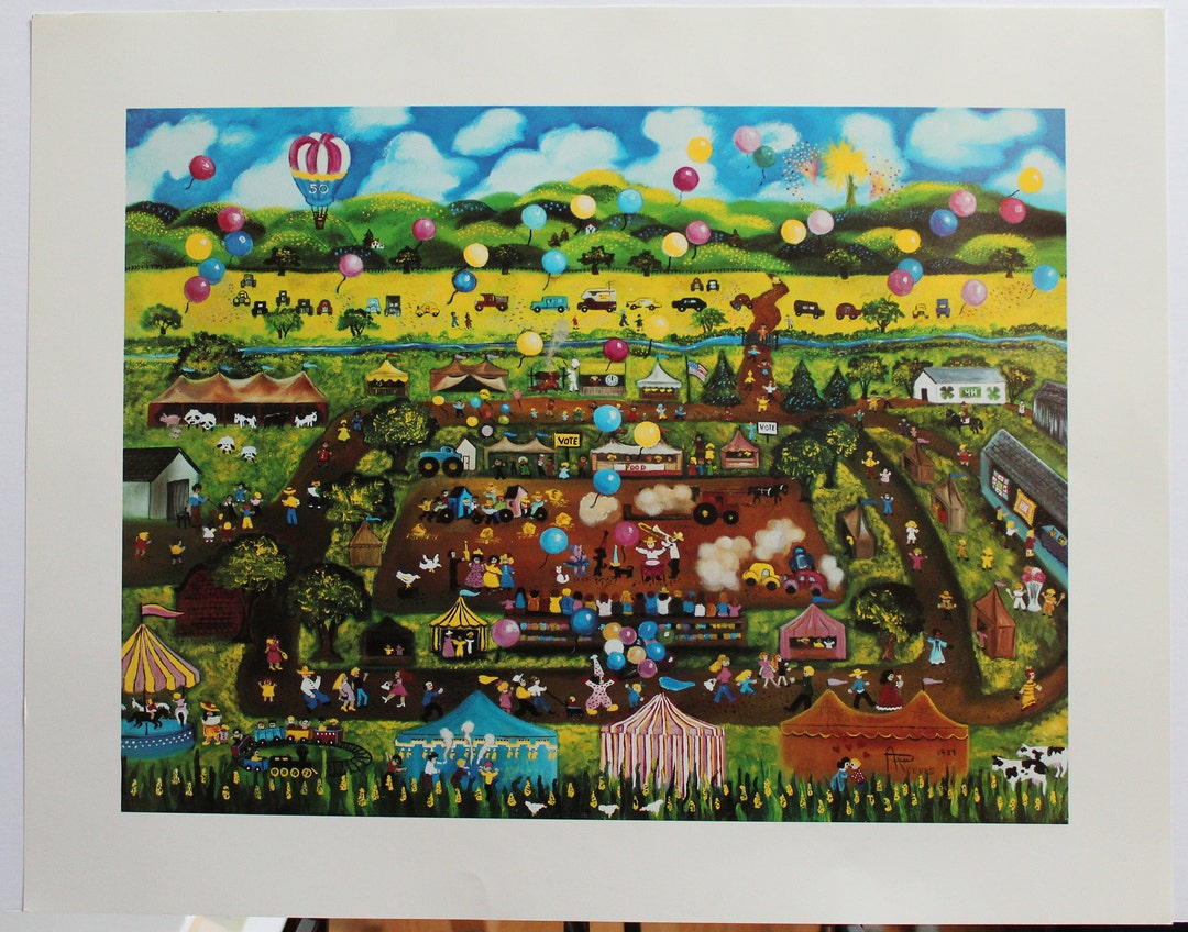Ann Reeves County Fair 1987 Folk Art Lithograph, Signed/county Fair ...