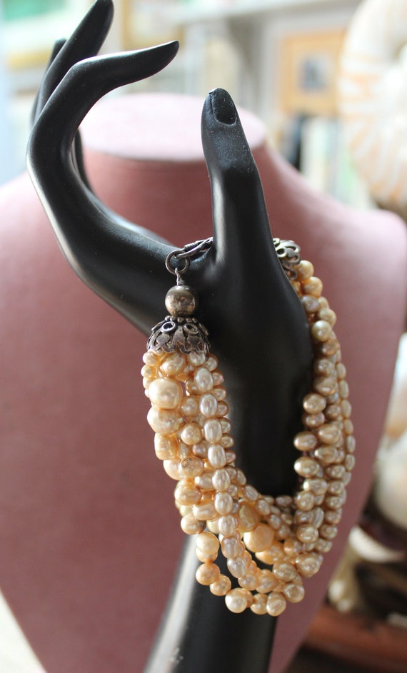 Eight Strand Champagne Cultured Pearl Bracelet/Ch… - image 9