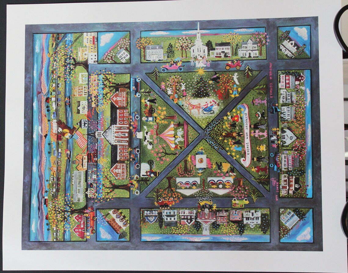 Ann Reeves belvidere Folk Art Lithograph Signed - Etsy