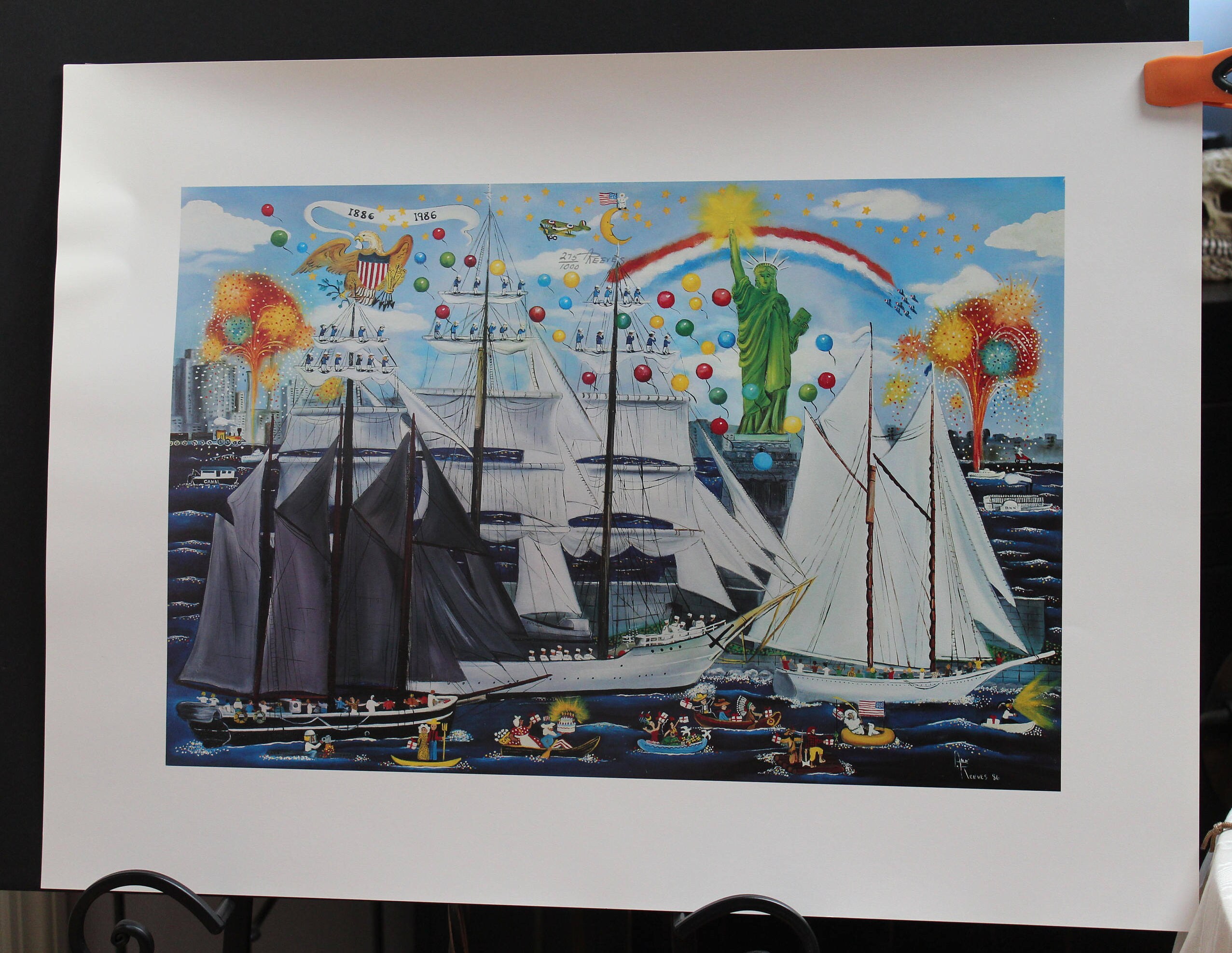 Ann Reeves n.y. Harbor Tall Ships:1886-1986 Folk Art Lithograph ...
