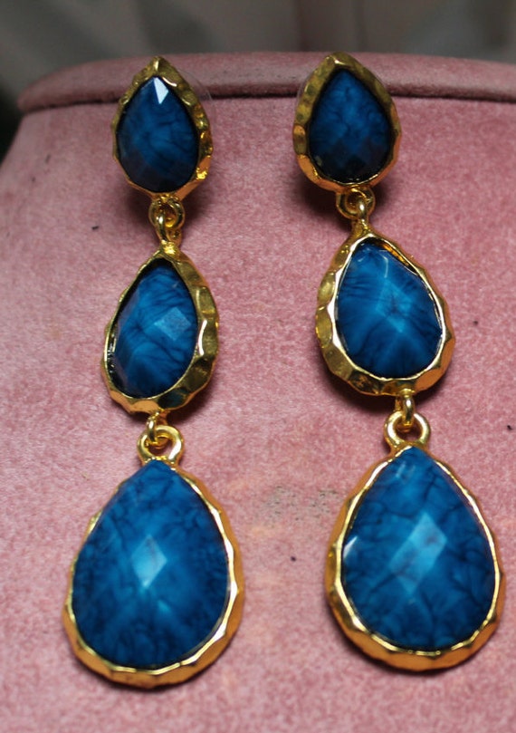 Fabricated Lapis and Gold Clad Drop Earrings