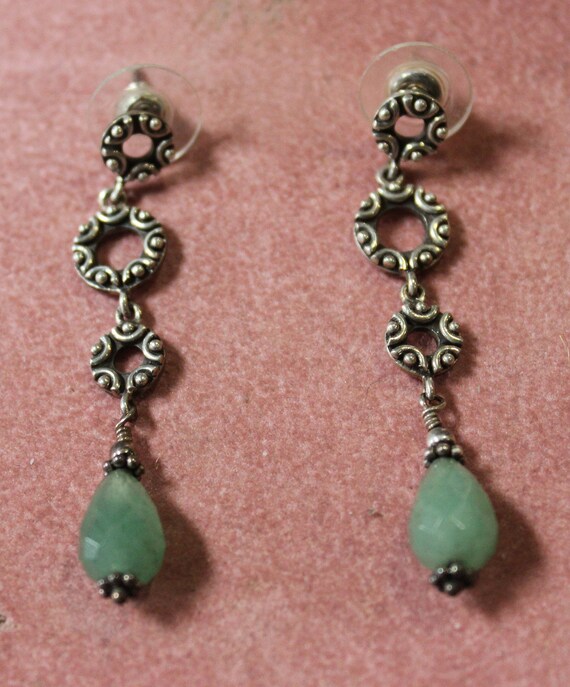 Vintage Sterling and Aventurine Drop Earrings/Joan