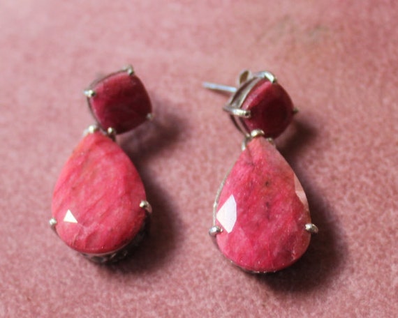 Rose Quartz Drop Earrings/ Faceted Rose Quartz an… - image 1