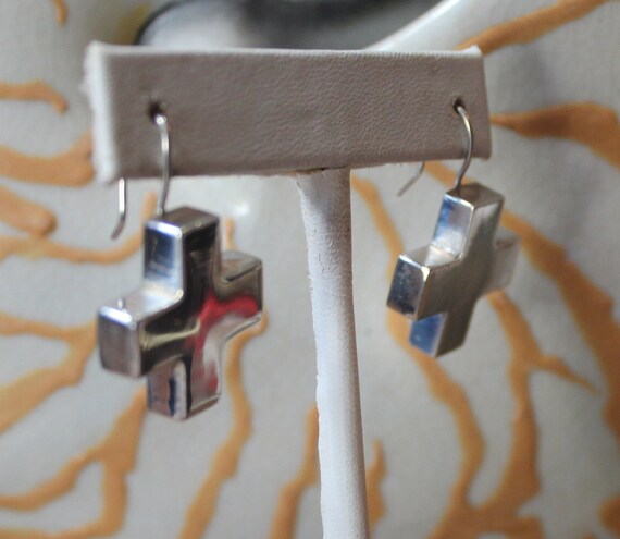 Dramatic Sterling Silver Cross Earrings/Handcraft… - image 3
