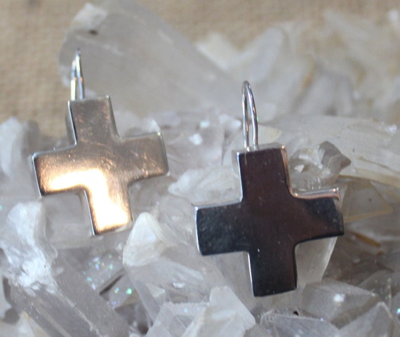 Dramatic Sterling Silver Cross Earrings/Handcraft… - image 8