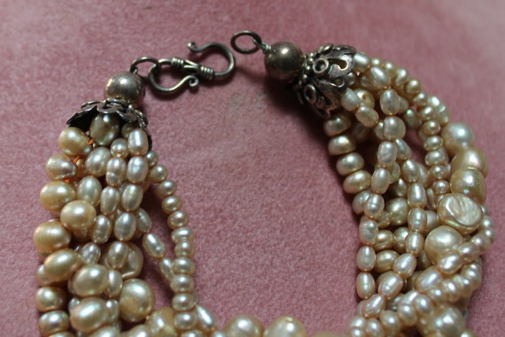 Eight Strand Champagne Cultured Pearl Bracelet/Ch… - image 8