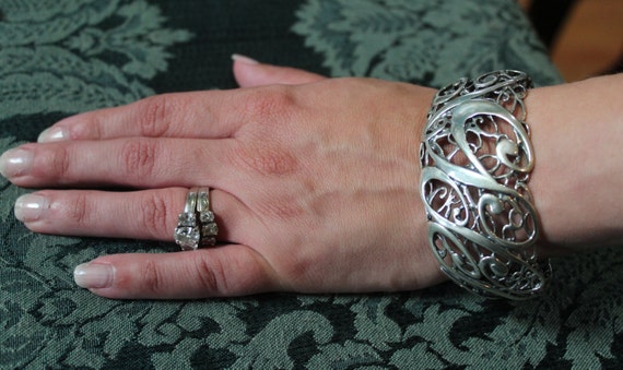 Designer Sterling Silver Scroll Cuff Bracelet/Car… - image 2