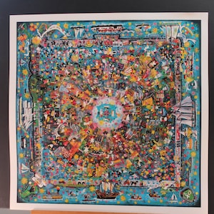 Ann Reeves &quot;Manhattan&quot; Folk Art Lithograph, Signed 1986-1990/&quot;Manhattan Island&quot; Lithograph/Ann Reeves, Folk Artist, Signed 1986-1990