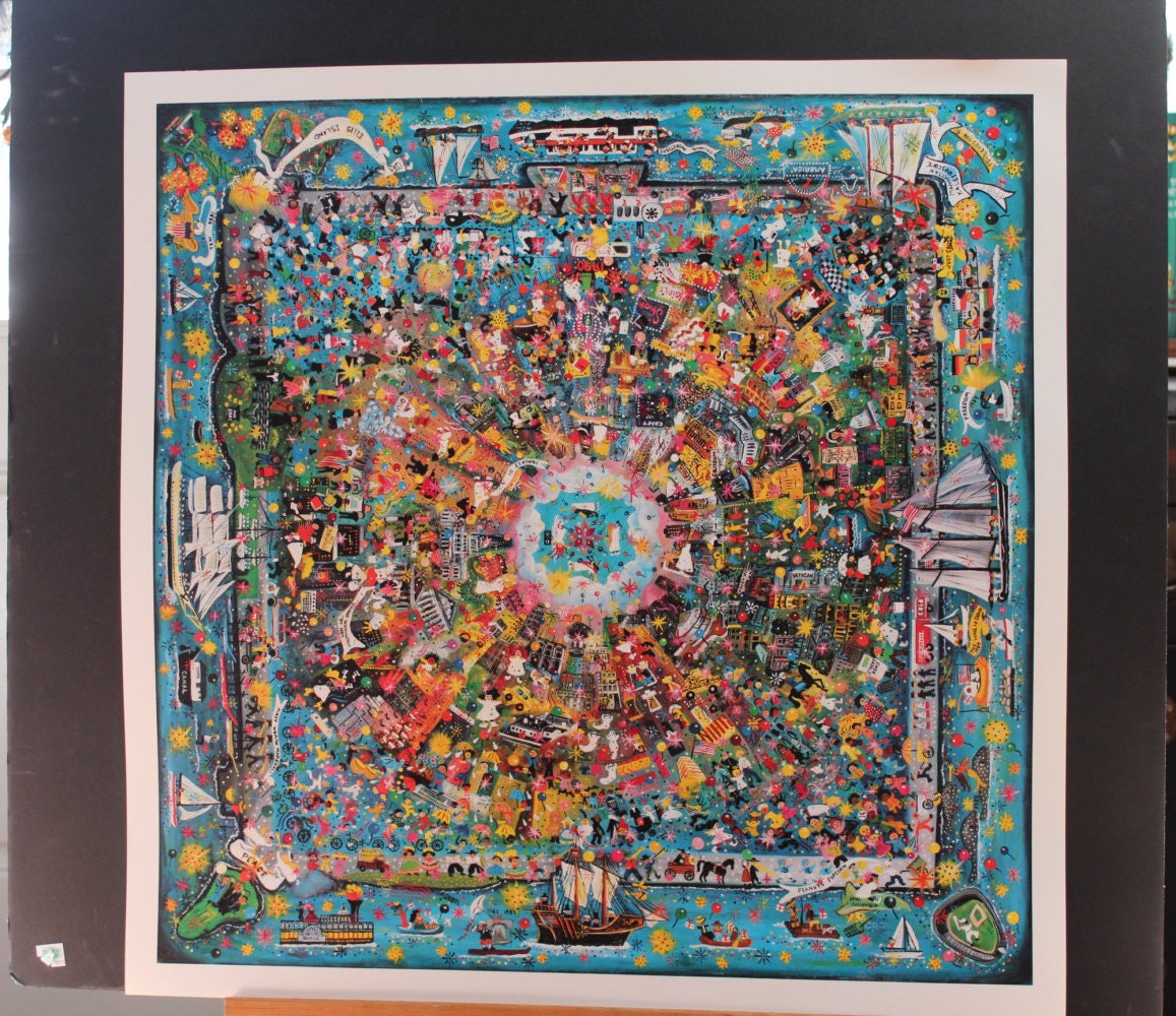 Ann Reeves manhattan Folk Art Lithograph, Signed 1986-1990/manhattan ...