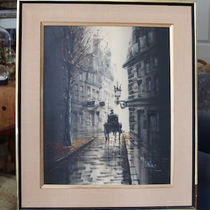 Impressionist Paris Street Scene Oil on Canvas, Rodolfo Monier/Paris Oil Painting on Canvas, Signed Monier 1980,Framed/Christmas, Birthday