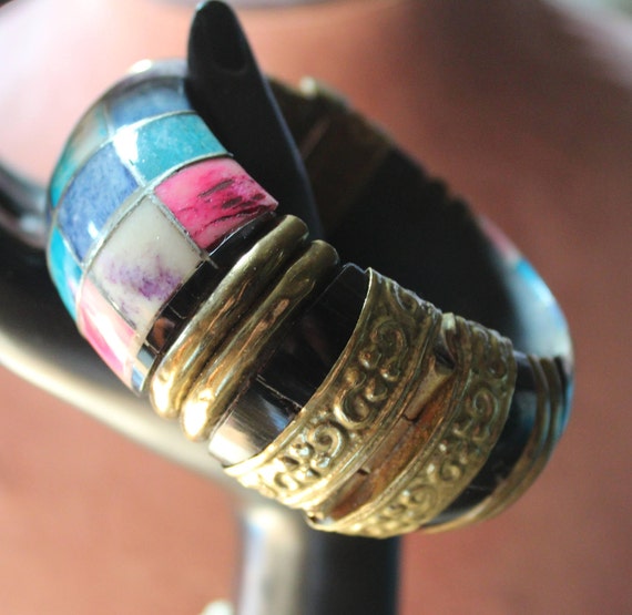 Middle Eastern Bangle Bracelet With Brass and Sterling Silver/Middle Eastern Bangle Bracelet/Vintage Bangle Bracelet
