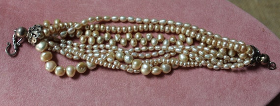 Eight Strand Champagne Cultured Pearl Bracelet/Ch… - image 7
