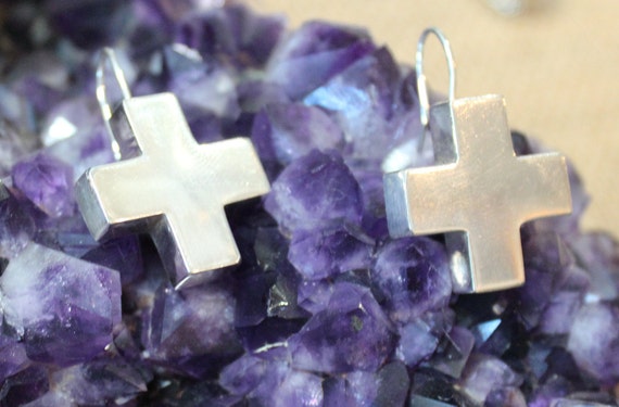 Dramatic Sterling Silver Cross Earrings/Handcraft… - image 2