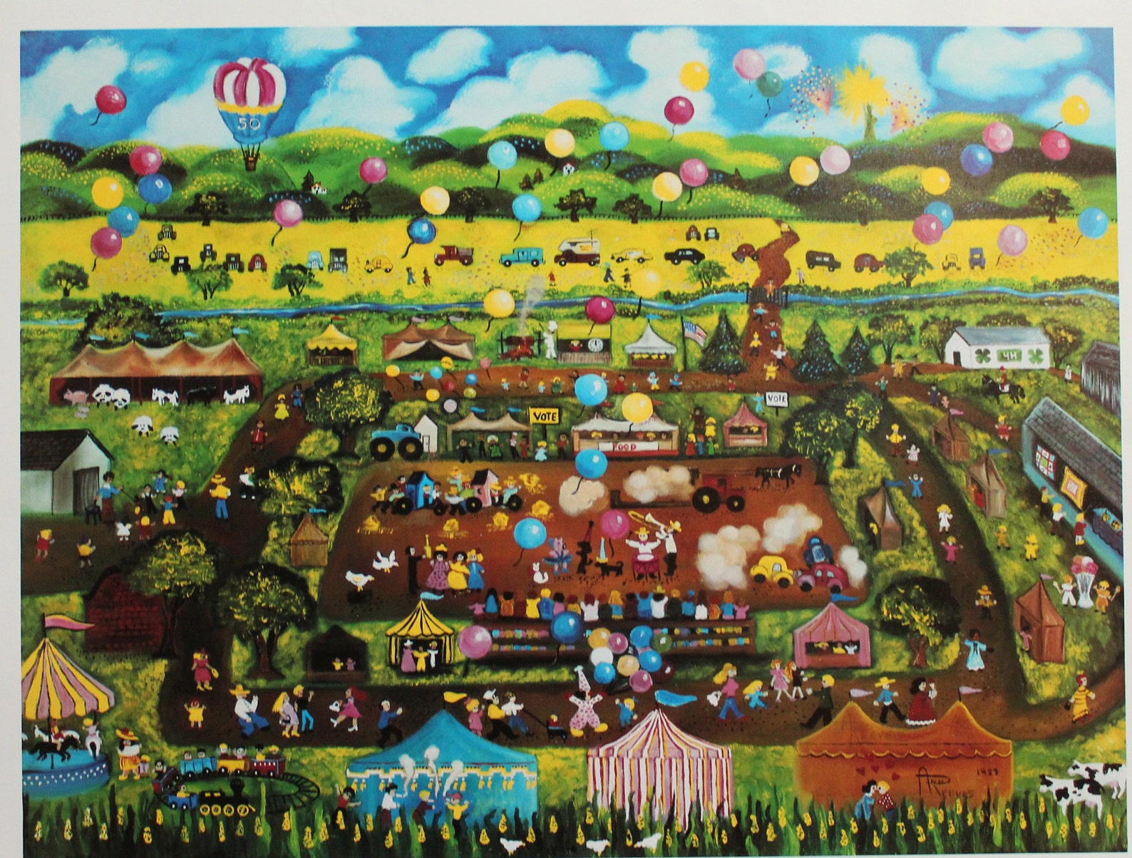Ann Reeves County Fair 1987 Folk Art Lithograph, Signed/county Fair ...