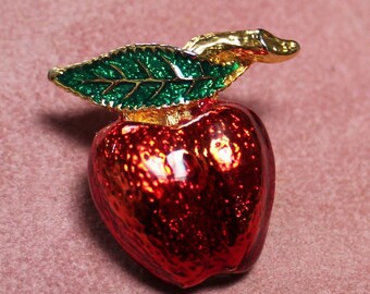 Big Apple Brooch/Enameled Apple Brooch/Enameled Big Apple Brooch/Apple Pin/Christmas gift/Birthday gift/Gift for Her