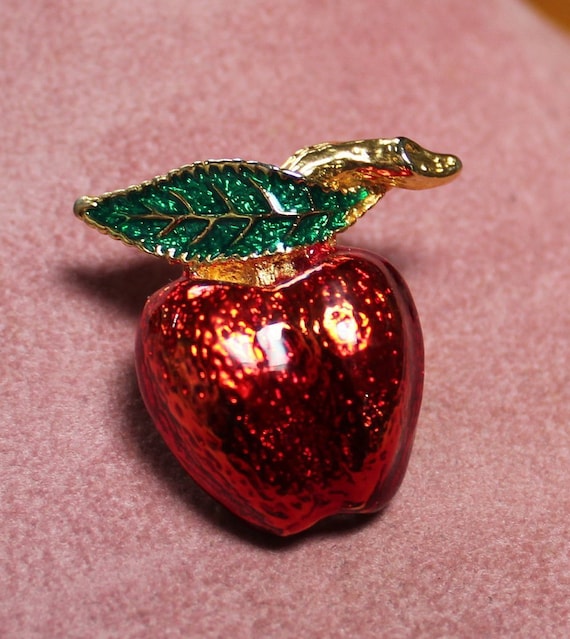Big Apple Brooch/Enameled Apple Brooch/Enameled Bi