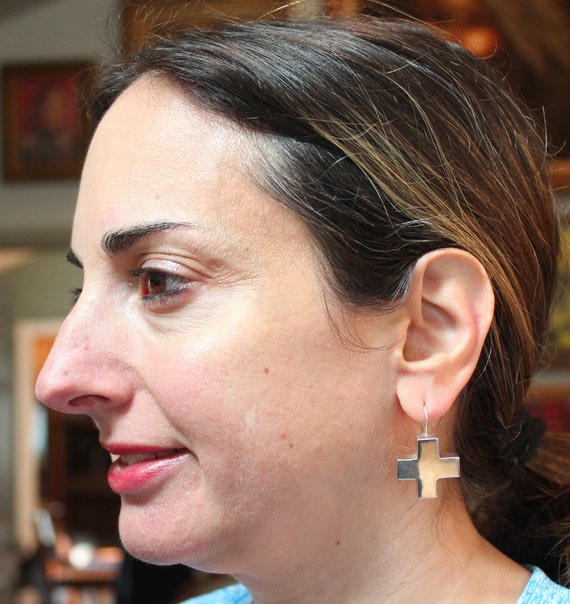 Dramatic Sterling Silver Cross Earrings/Handcraft… - image 5