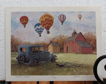 William J. Coombs Limited Edition Lithograph "Balloons Aloft", Signed, Numbered 131/200 1986/Coombs Ballooning Lithograph Signed Numbered