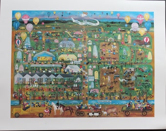 Ann Reeves "Going To The Fair:Sussex County, NJ" Folk Art Lithograph signed/Folk Art Lithograph Going To The Fair, Ann Reeves, Signed