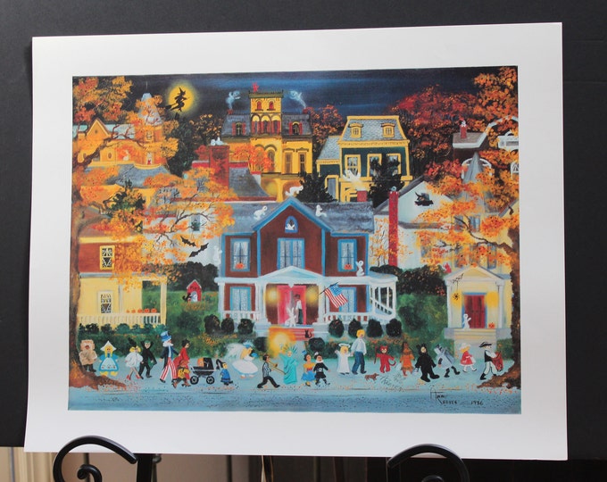 Ann Reeves Halloween Folk Art Lithograph /hackettstown Halloween Folk ...