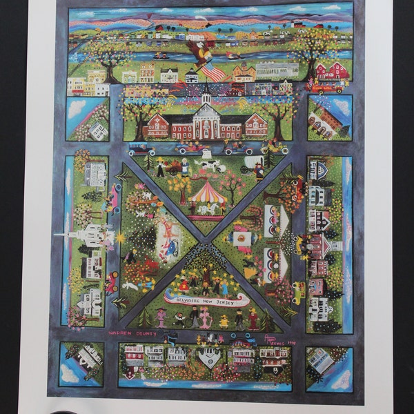 Ann Reeves "Belvidere", Folk Art Lithograph, Signed, Numbered, Limited Edition/Vintage Ann Reeves "Belvidere" Folk Art Lithograph/