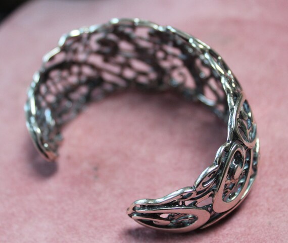 Designer Sterling Silver Scroll Cuff Bracelet/Car… - image 5