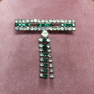 Vintage Art Deco Fashion Brooch/Green and Clear Rhinestone Art Deco Fashion Brooch/Classic Art Deco Rhinestone Brooch/Gift for Her