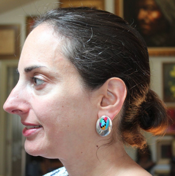 Zuni Inlaid Earrings/Zuni Gemstone and Sterling E… - image 5