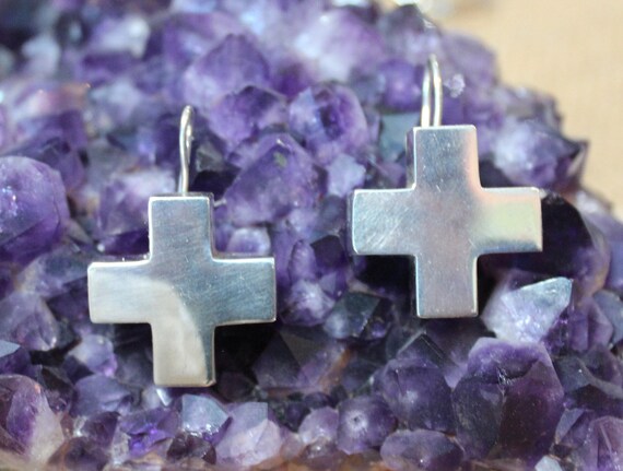 Dramatic Sterling Silver Cross Earrings/Handcraft… - image 1
